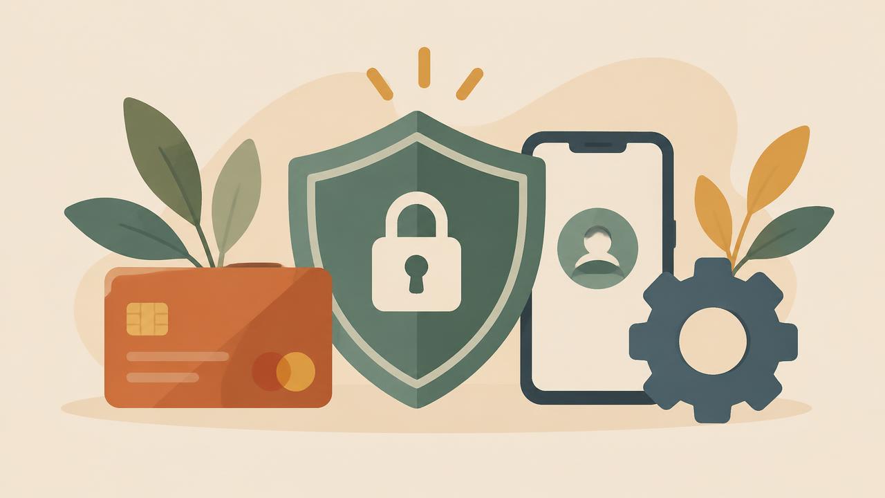 Shield, card, phone and gear icons